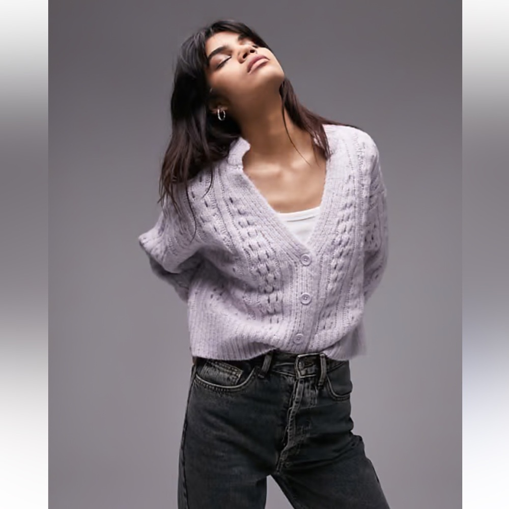 Topshop Lilac Cable Knit Cardigan